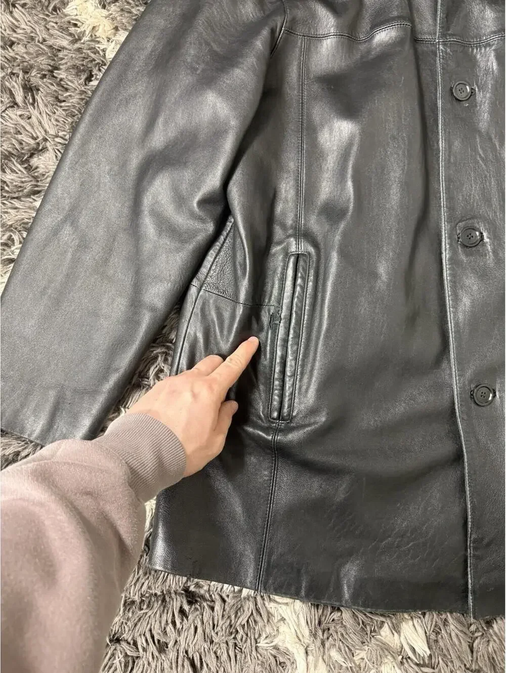 VTG Nicole Miller New York Black 100% Genuine Leather Jacket Quilted Pockets XL